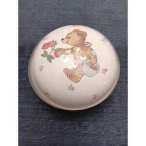 Mikasa Teddy Bear Strawberry Ceramic Trinket Dish Lid Bowl Vintage Collectible